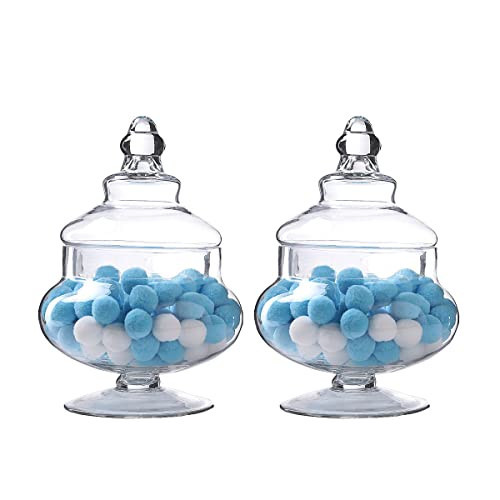 Livejun Glass Apothecary Jars Clear candy Buffet Display Small Elegant Storage Jars Decorative cookies Storage Clear Glass Canisters for Kitchen Wedding Party Set of 2 | Amazon (US)