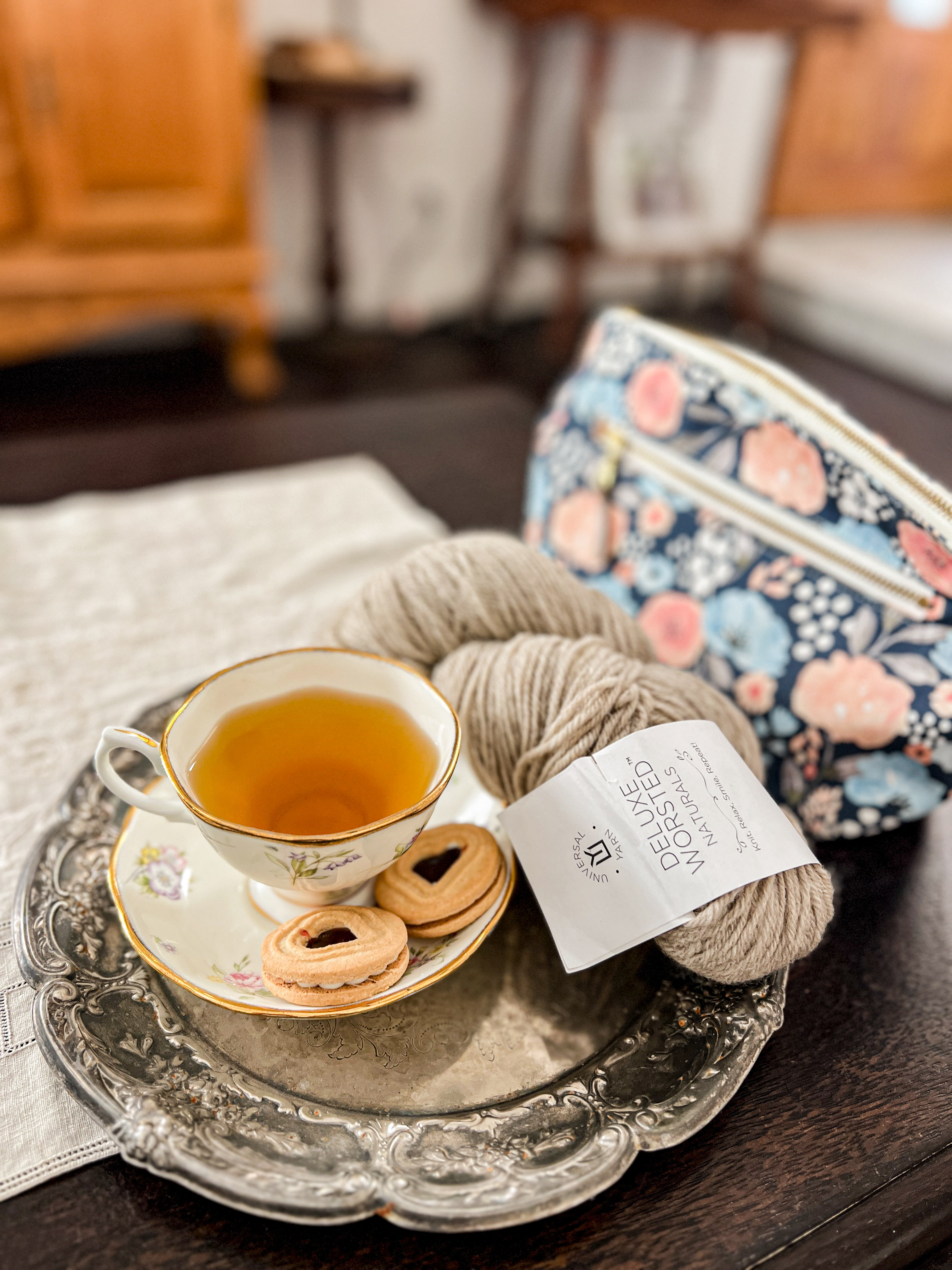 Ready for a little tea party? I like to knit with a pretty tea cup, some tasty treats, and a silver tray to add a  bit of fun to it. It’s nice to feel fancy when I’m snacking!

#LTKFindsUnder50 #LTKFindsUnder100 #LTKHome