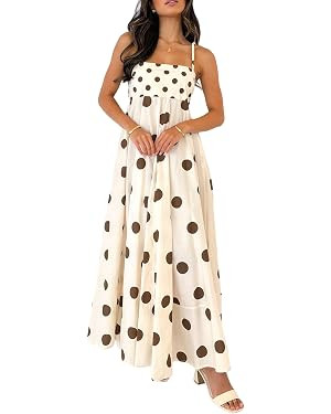 Seyumixi Women Polka Dot Striped Maxi Dress Spaghetti Strap A Line Smocked Long Dress Flowy Flora... | Amazon (US)