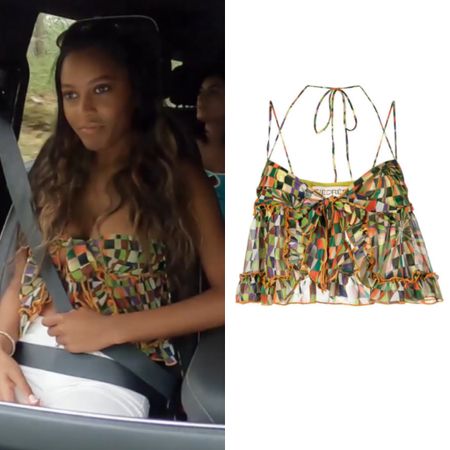 Ciara Miller’s Geometric Print Toe Front Crop Top 