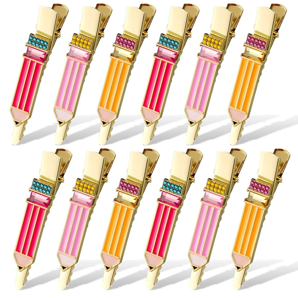12 Pcs Pencil Hair Clips Teacher Barrettes Cute Back to School Hairpins Funny Crystal Holiday All... | Amazon (US)