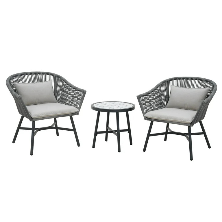 Better Homes & Gardens Blakely 3-Piece Chat Set with Tile Top Table, Gray | Walmart (US)