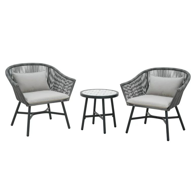 Better Homes & Gardens Blakely 3-Piece Chat Set with Tile Top Table, Gray | Walmart (US)