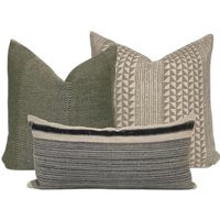 Olive & Beige Pillow Cover Set Linen, Cotton, Hmong Lumbar | Etsy (US)