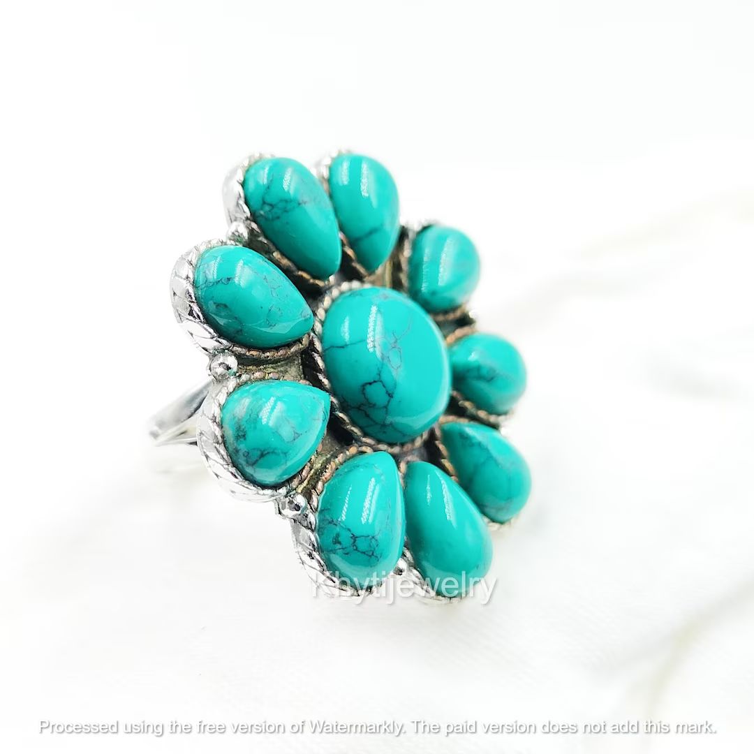 Sleeping Beauty Turquoise Cluster Flower Ring, Handmade Boho Ring, Bridesmaid Ring, Wedding Ring ... | Etsy (US)