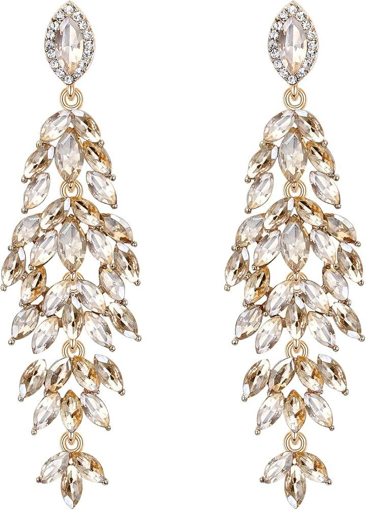 BriLove Women's Wedding Bridal Crystal Multi Marquise-Shape Leaf Cluster Chandelier Dangle Earrin... | Amazon (US)