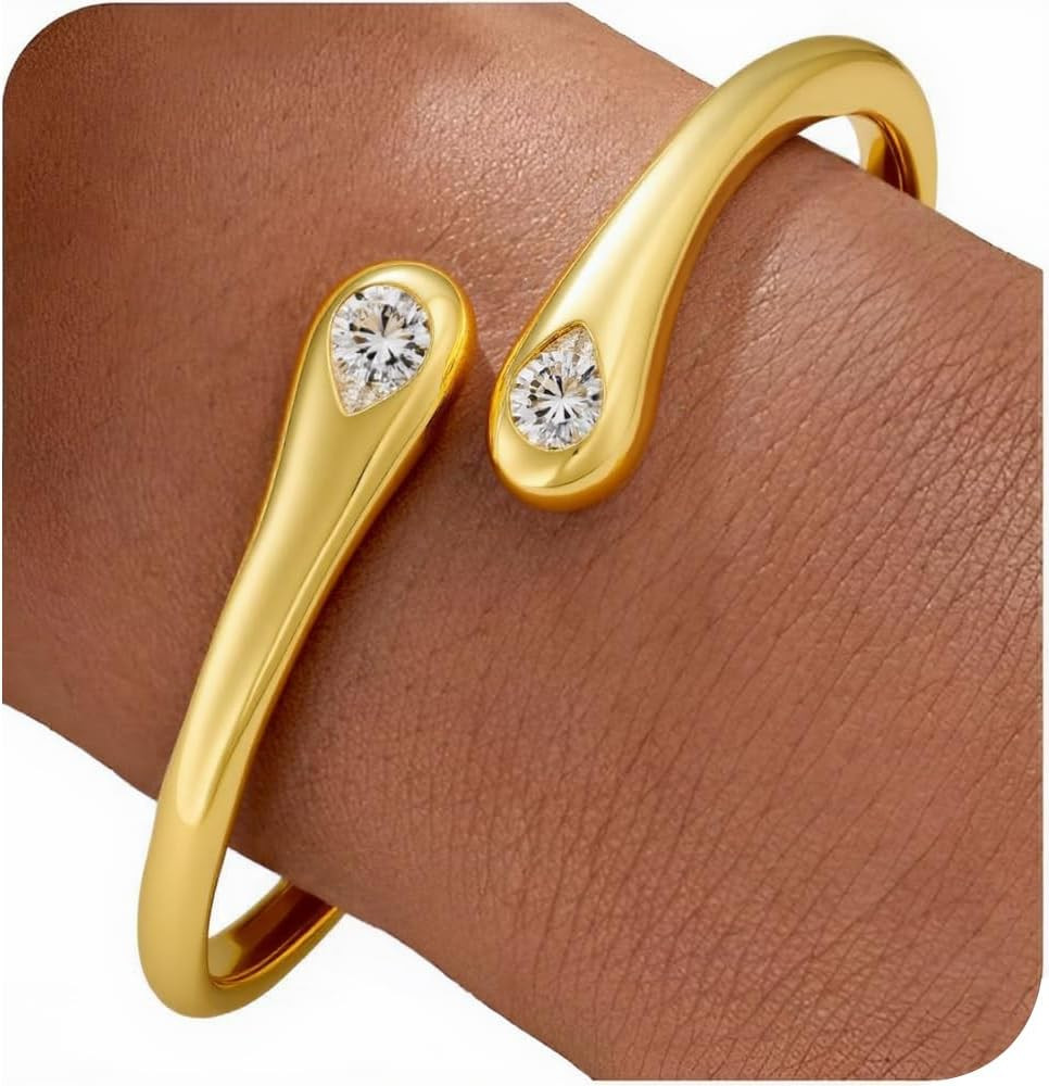 Cicy Bell 18k Gold Plated Bangle Bracelets for Women Tear Drop Cubic Zirconia Trendy Adjustable T... | Amazon (US)