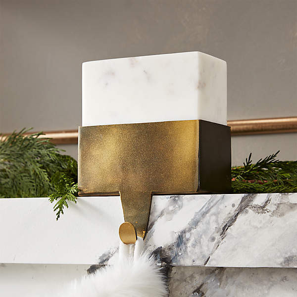 Modern Green and Gold Marble Stocking Holder | CB2 | CB2