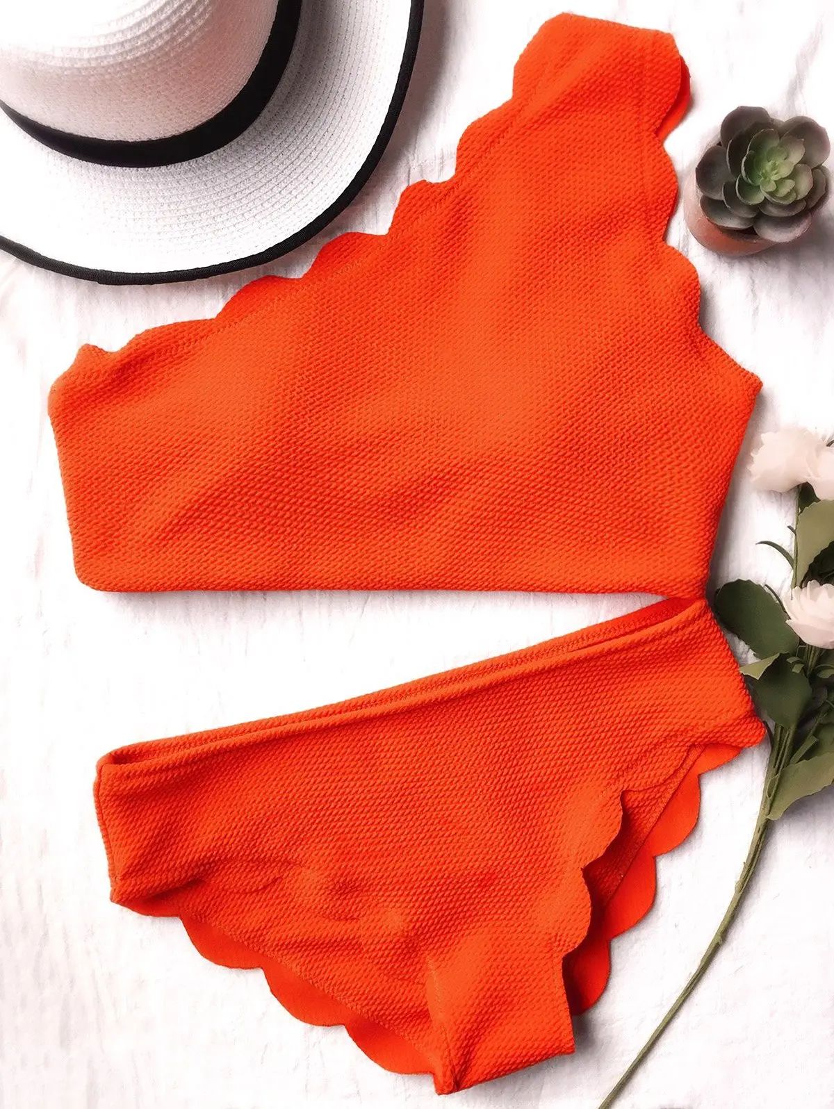 One Shoulder Scalloped Bikini | Dresslily US
