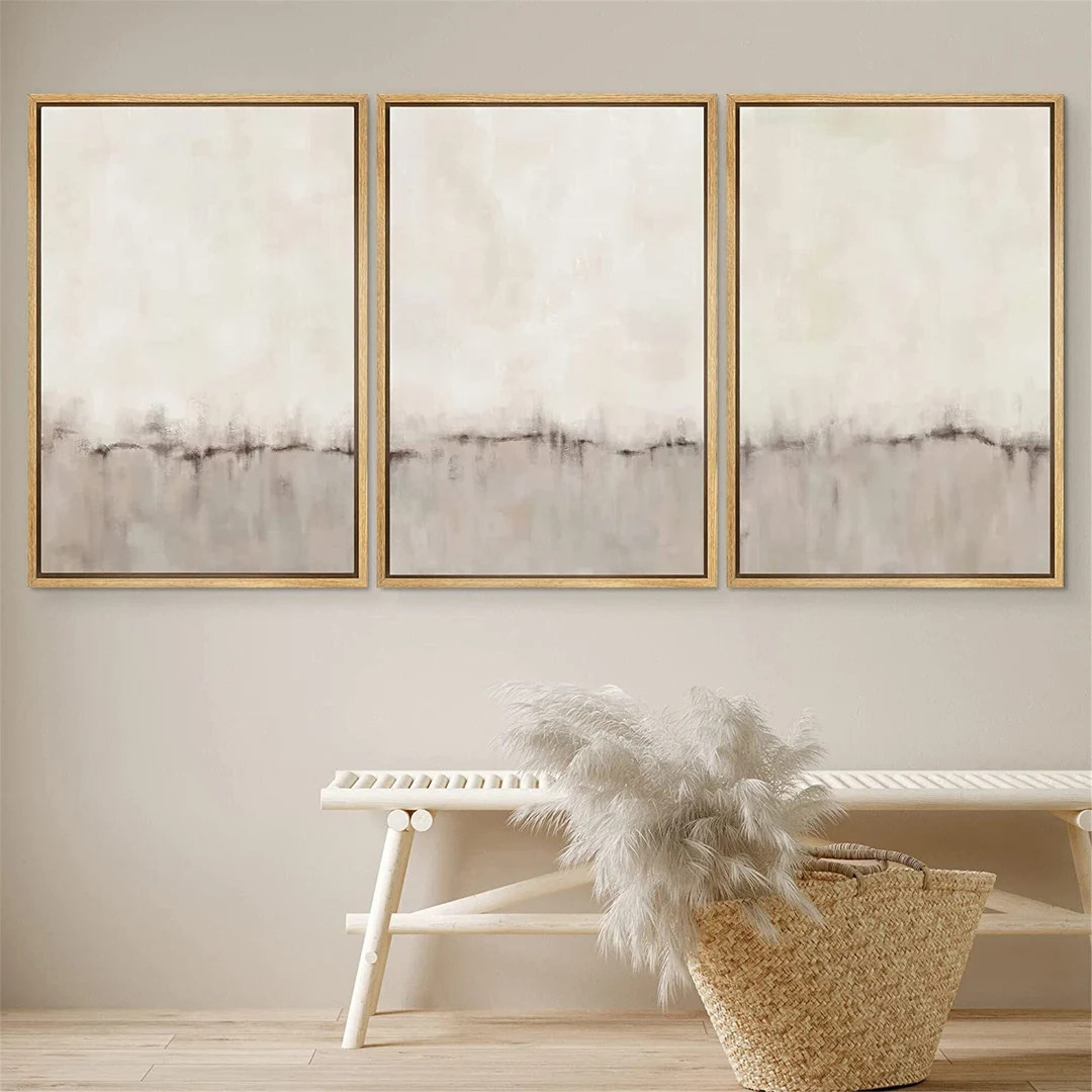 Dustinway Framed Canvas Print Wall Art Set Beige Grey Abstract - Etsy | Etsy (US)