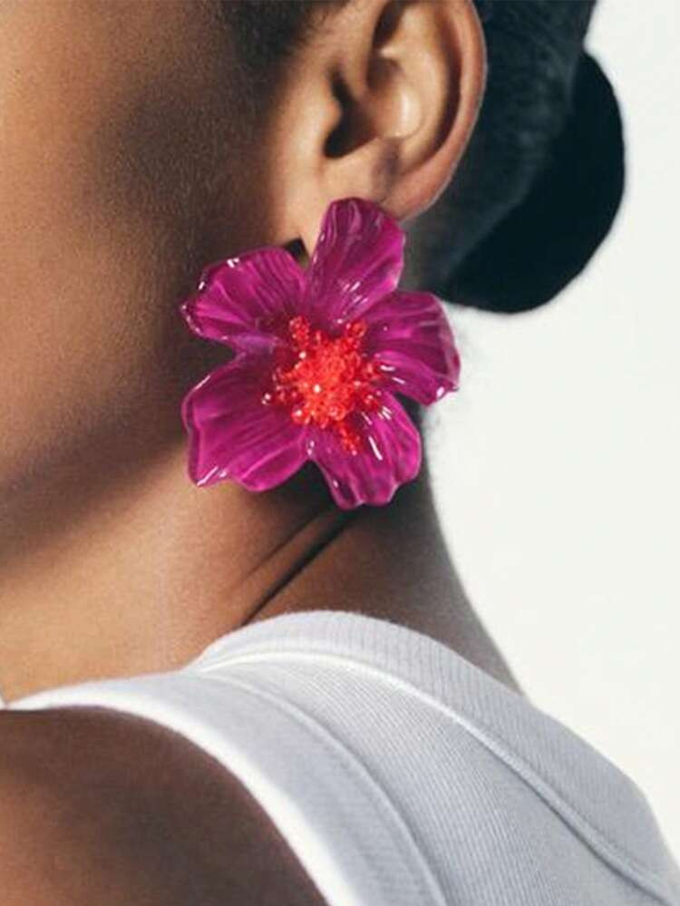 1 Pair ZAA Colorful Resin Flower Earrings, Luxury High-Quality Elegant Jewelry Accessories For Women, Suitable For Holidays And Parties | SHEIN