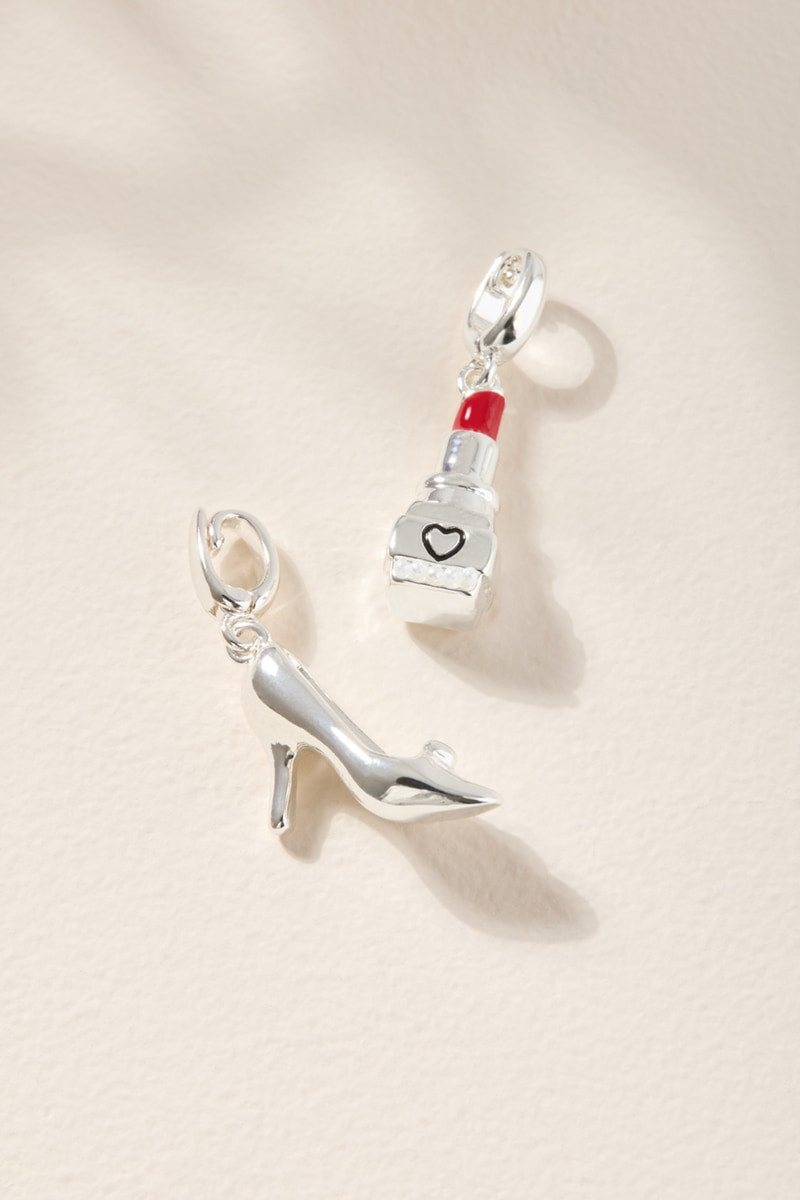 Lipstick and Heel Charm Set Silver | Francesca's