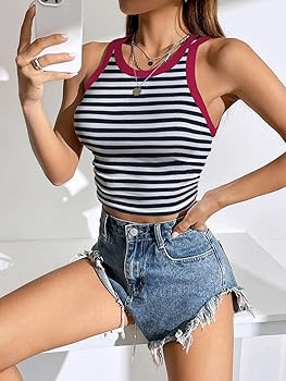 Womens 2024 Summer Ribbed Tank Tops Trendy Sleeveless Crop Top Color Block Casual Cropped Tees Cu... | Amazon (US)