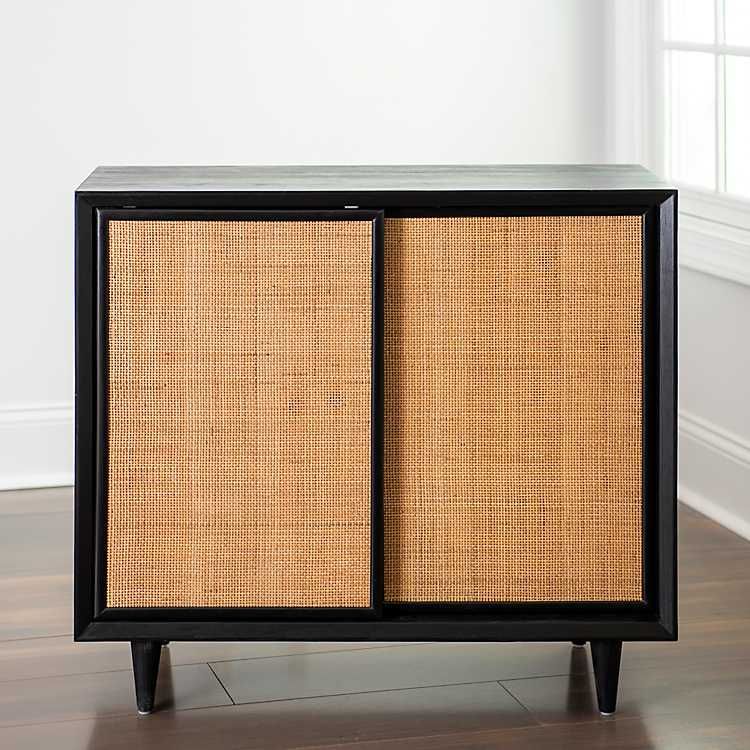 Shelby Black and Natural Cane Cabinet | Kirkland's Home