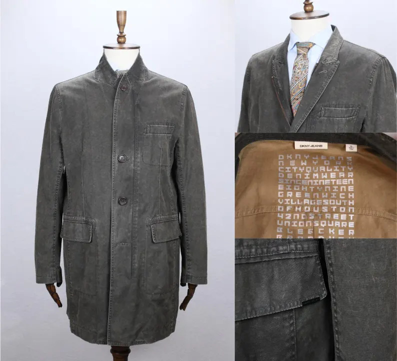 DKNY gray washed cotton avangard y2k style overcoat jacket coat xl 52it 42us | Etsy (Global)