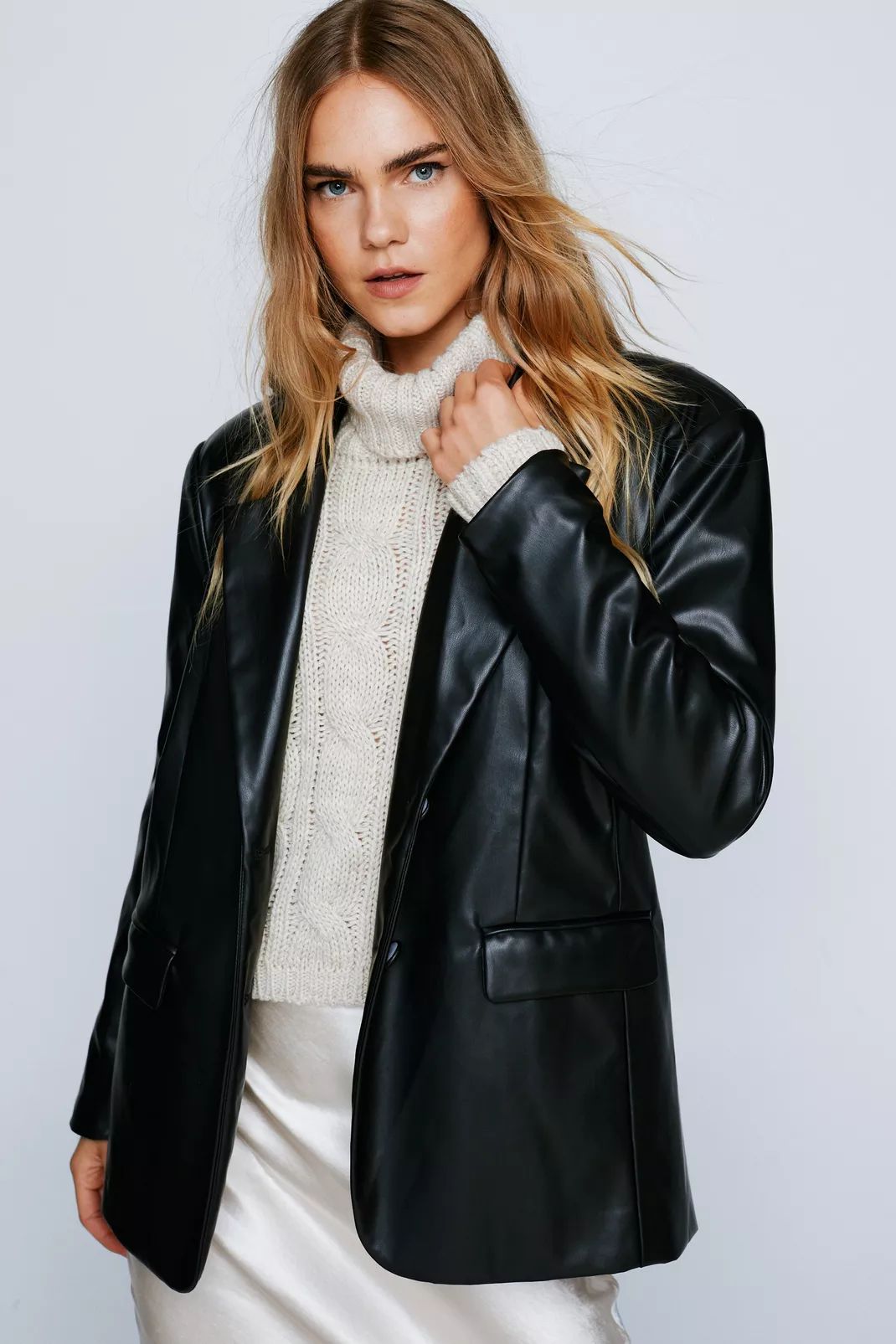 Faux Leather Oversized Blazer | Nasty Gal (US)