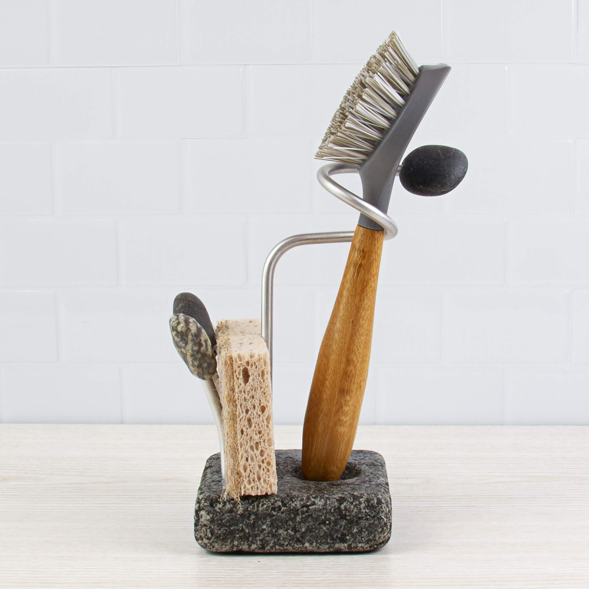 Sea Stones Splash Sponge and Brush Holder - Heavy Granite Base Kitchen Sink Caddy - Eco-Friendly ... | Amazon (US)