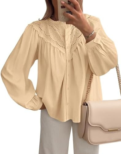BTFBM Blouses for Women Dressy Casual Fall Clothes 2025 Lace Long Sleeve Tops Lightweight Babydol... | Amazon (US)