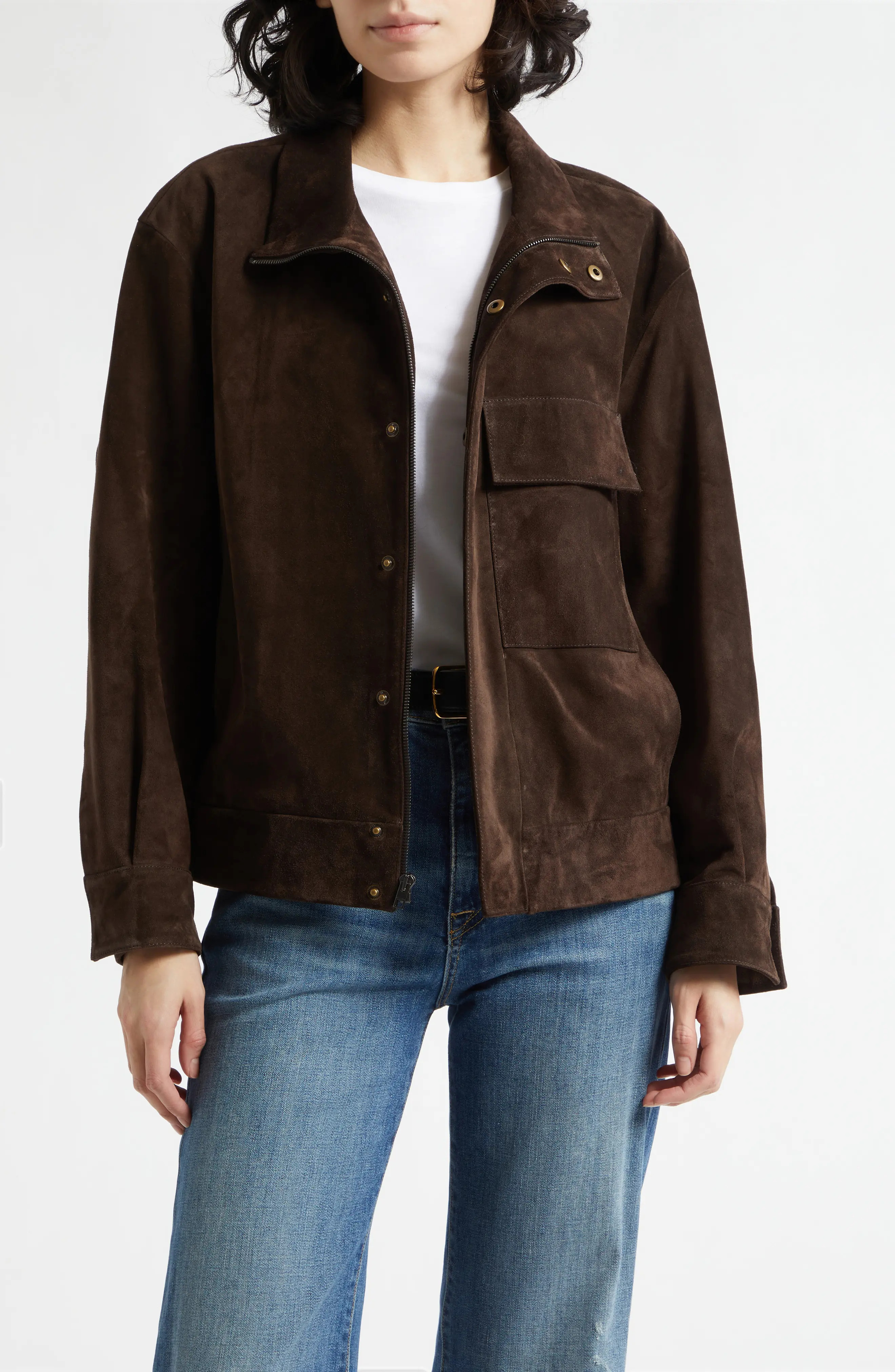 Nili Lotan Cirque Suede Jacket in Chocolate Brown at Nordstrom, Size Medium | Nordstrom