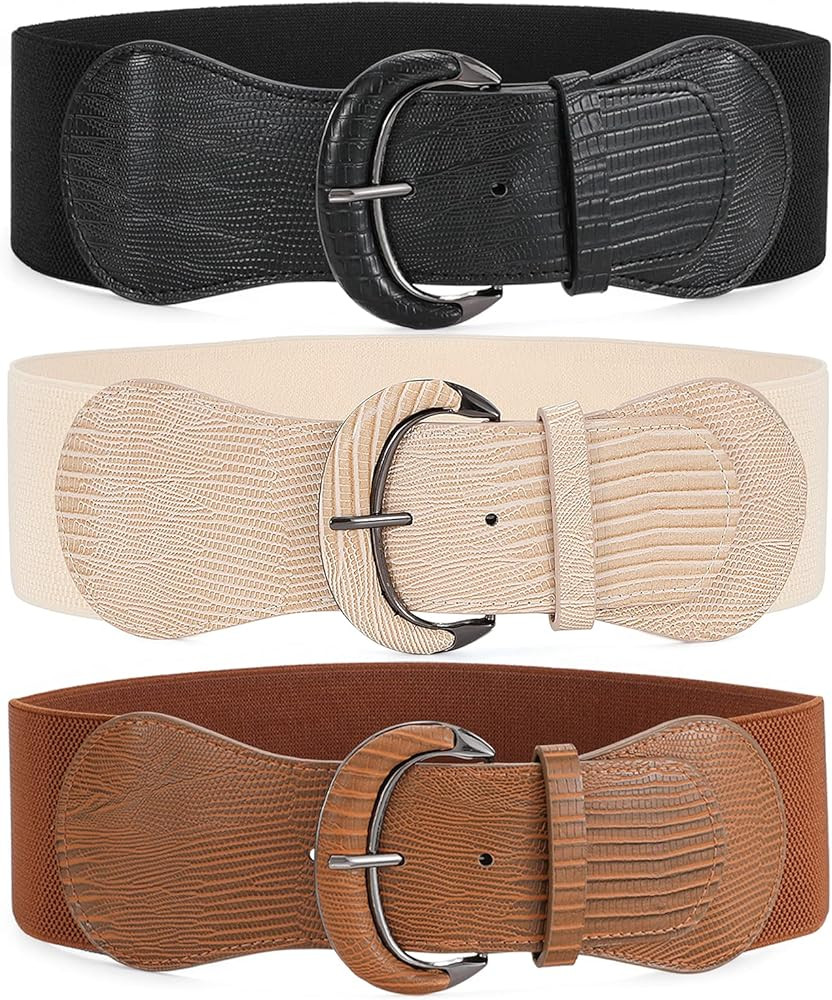 WHIPPY 3 Pack 4 Pack Women Wide Elastic Waist Belt Vintage Stretchy Belt Waistband for Ladies Dre... | Amazon (US)