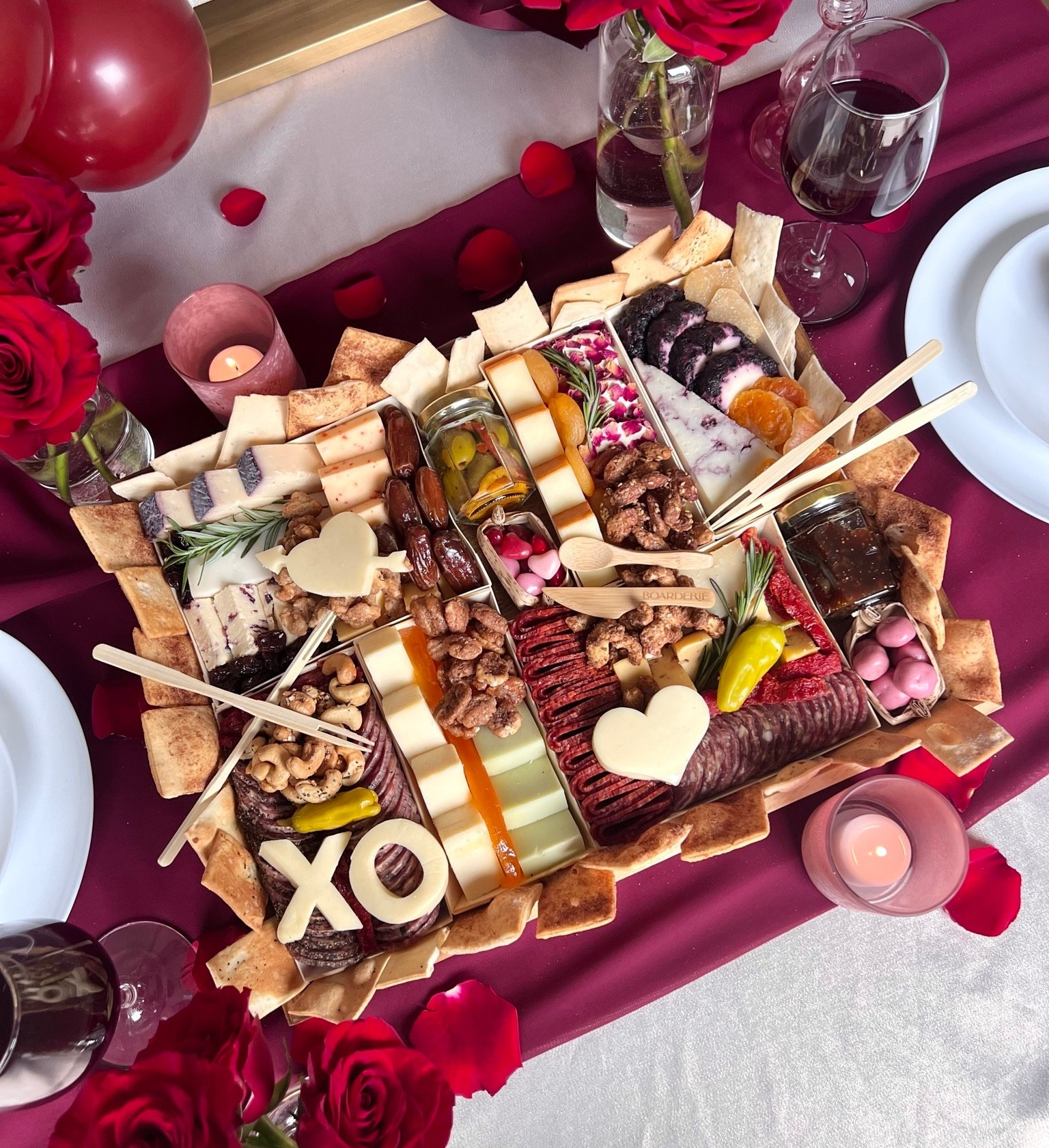 The Valentines Boarderie! Charcuterie shipped to your door all ready to enjoy 🧀 so convenient for hosting, Galentines parties, or a special date night 🫶🏻 3 sizes available depending on how many people you’re hosting. Aren’t the cheese cutouts just so cute?? 

#LTKSeasonal #LTKHome #LTKfoodie