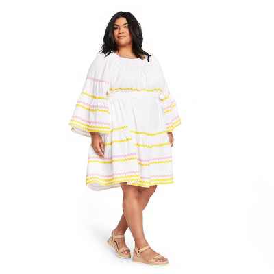 Women's Ric Rac Flare Sleeve Dress - Lisa Marie Fernandez for Target (Regular & Plus) White/Yello... | Target