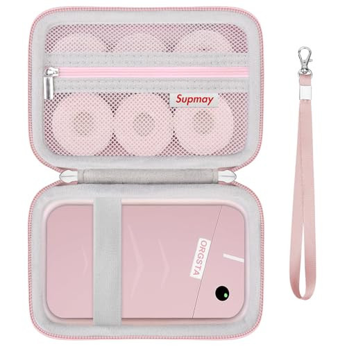Supmay Carrying Case for ORGSTA S001 / for ORGBRO X1 Label Maker Machine, Portable Bluetooth Label Printer Storage Holder Bag with Mesh Pocket for Roll Label Maker Tapes, Typ-C Cable, Pink+Grey | Amazon (US)