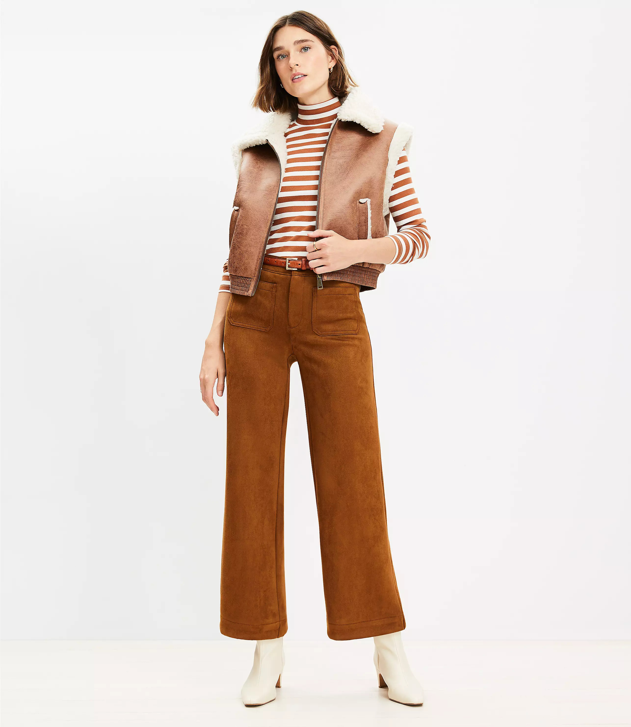 Palmer Wide Leg Crop Pants in Faux Suede | LOFT