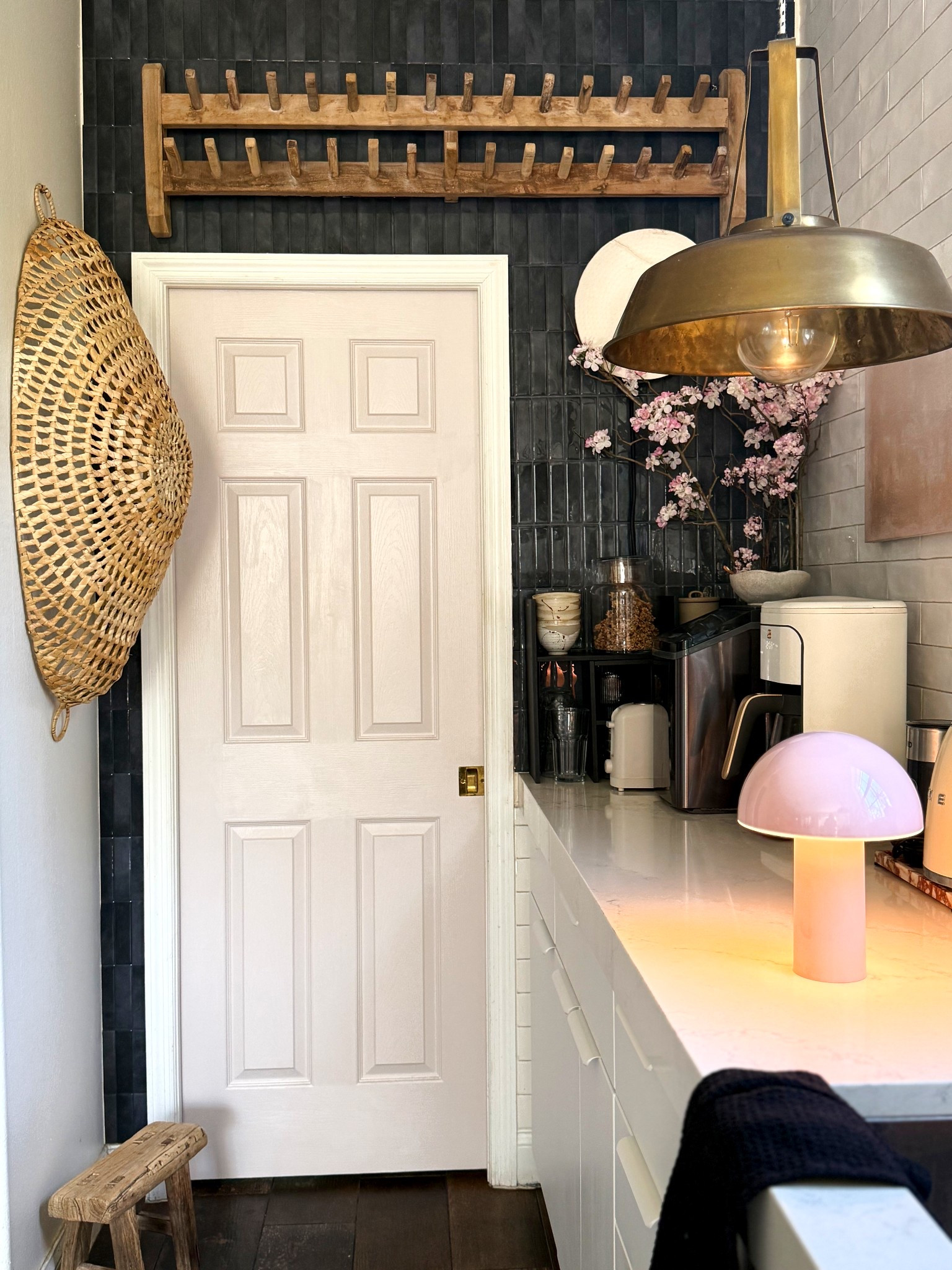 Favorite kitchen corner! Cherry blossoms… vintage wood rack and stool and a pink lamp! 🌸💕

#LTKHome #LTKdayinmylife #LTKSaleAlert