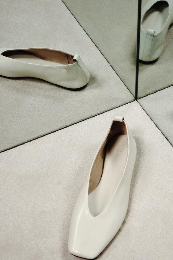 Zara - Limited Edition Leather Ballet Flats - White - 9 - Woman | Zara US