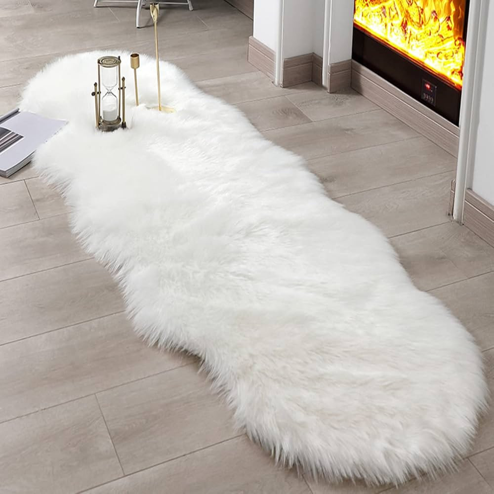 Super Soft Fluffy Faux Fur Sheepskin Rugs Bedroom Floor Sofa Living Room Runner High-Density Cush... | Amazon (US)