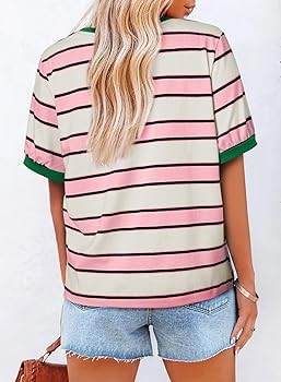 Dokotoo Womens Summer Tops 2026 Striped Color Block Short Sleeve Fashion T-Shirts Crewneck Casual... | Amazon (US)