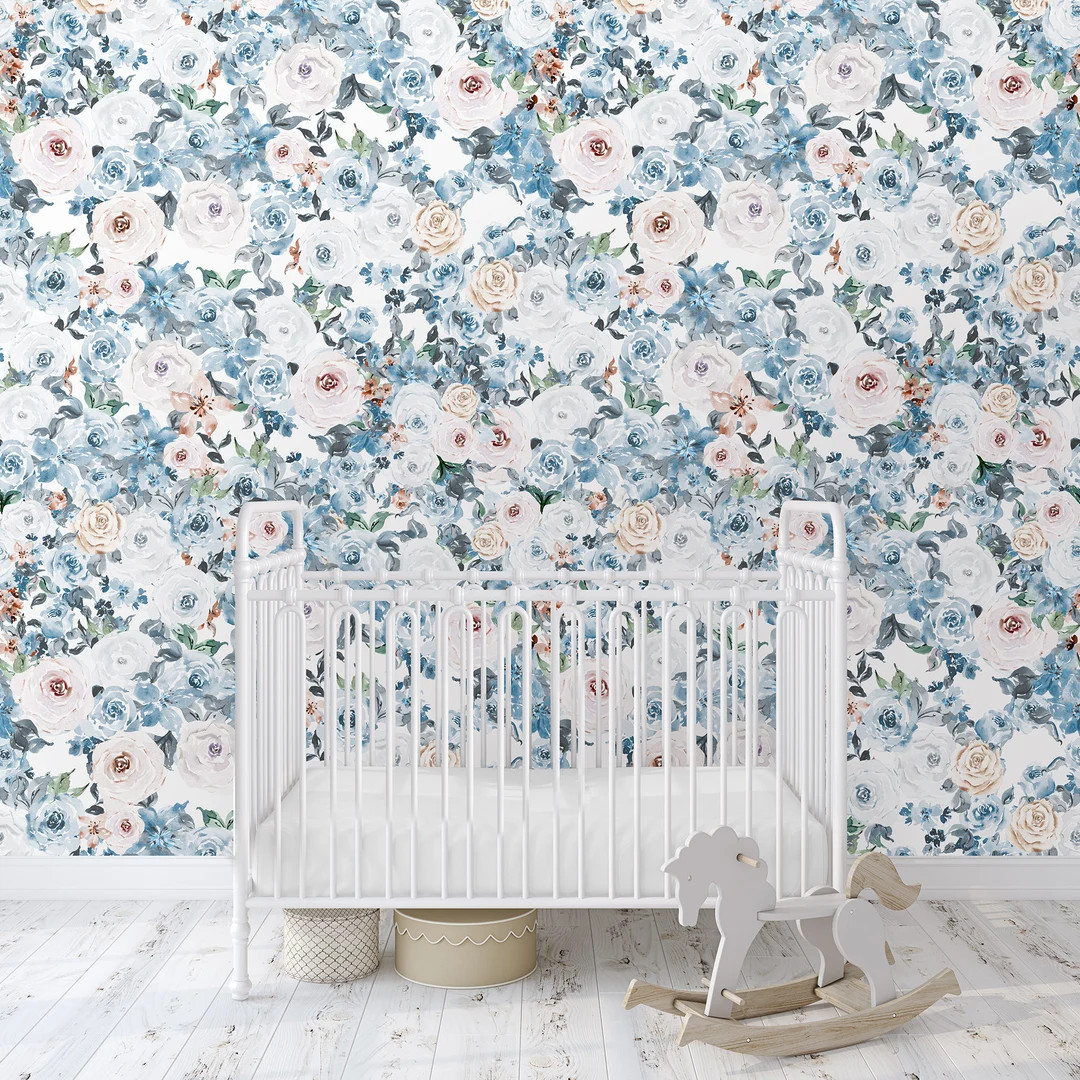 Blue Garden Floral Wallpaper / Peel and Stick Removable / - Etsy | Etsy (US)