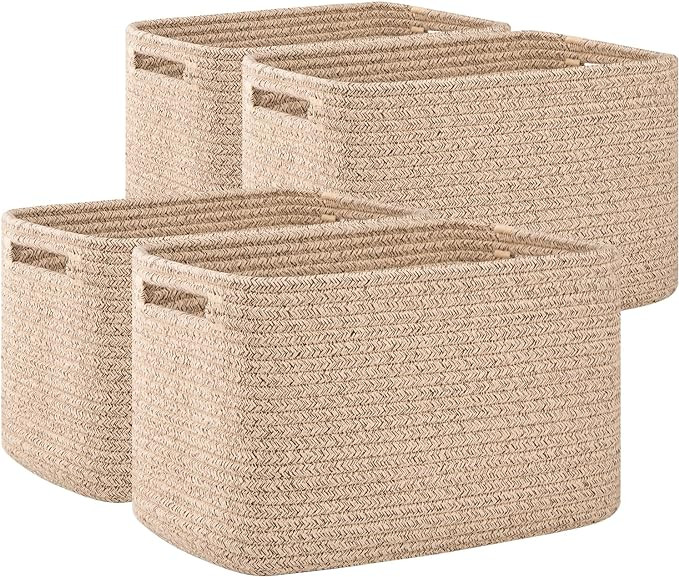OIAHOMY 4 Pack Storage Baskets for Organizing, Cube Storage Bins for Shelves, Rectangle Storage B... | Amazon (US)