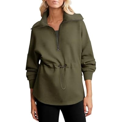 Dokotoo Womens Sweatshirt Oversized Half Zip Up Drawstring Waist Long Slee… | Amazon (US)
