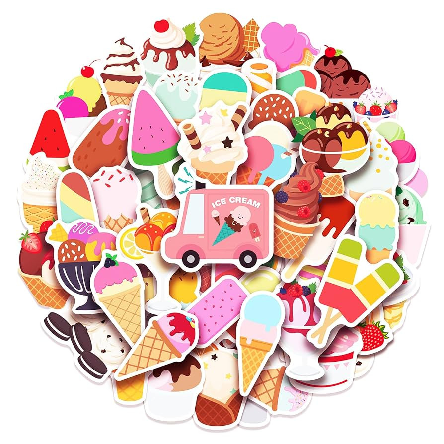 100 Pack Ice Cream Stickers,Ice Cream Party Favors, Birthday Decorations Gifts | Amazon (US)