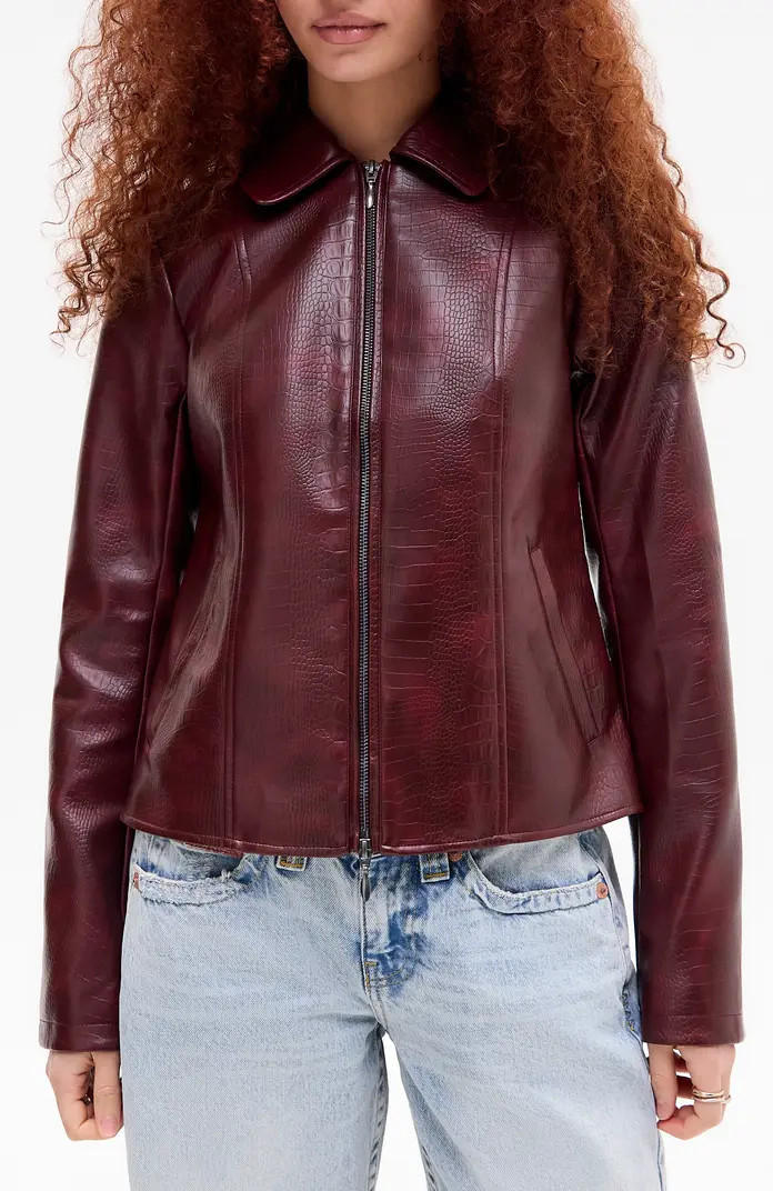 Fitted Embossed Faux Leather Jacket | Nordstrom