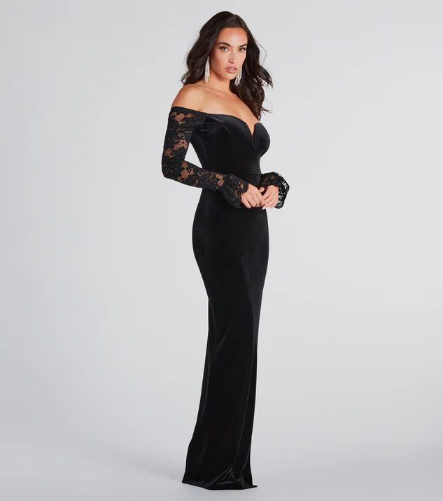 Marley Formal Velvet Lace Sleeve Long Dress | Windsor Stores