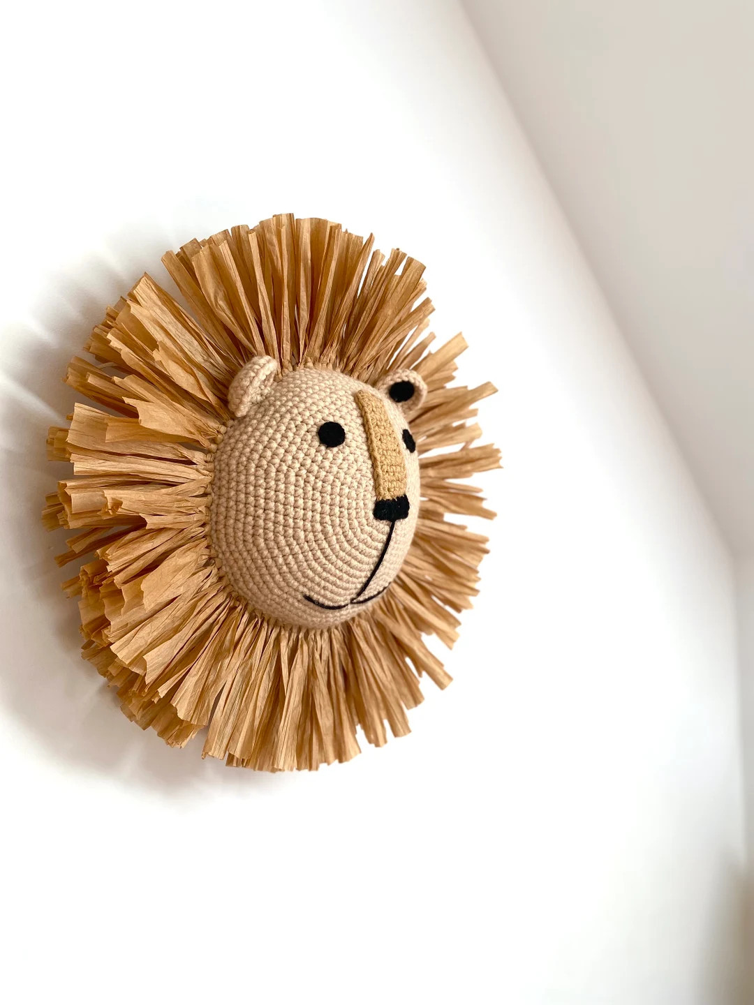 Handmade Lion Head Wall Decoration - Boho Safari Nursery Wall Decor, Lush Textured Mane - Etsy | Etsy (US)