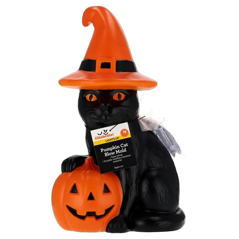 Light-Up Pumpkin Cat Blow Mold Outdoor Decoration, Orange and Black, 18", Halloween by Way To Cel... | Walmart (US)