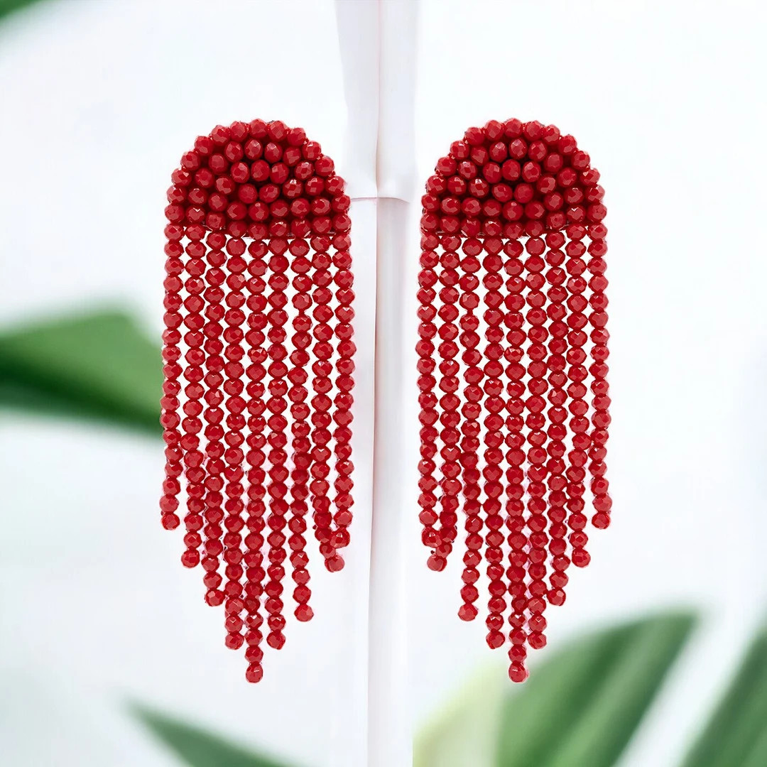 Beaded Crystal Waterfall Earrings - Etsy | Etsy (US)