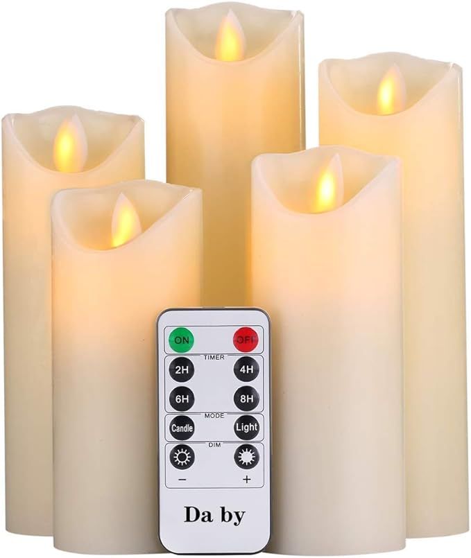 Da by Flameless Candles Led Candles Pack of 5 (H 4" 5" 6" 7" 8" x D 2.2") Ivory Real Wax Battery ... | Amazon (US)