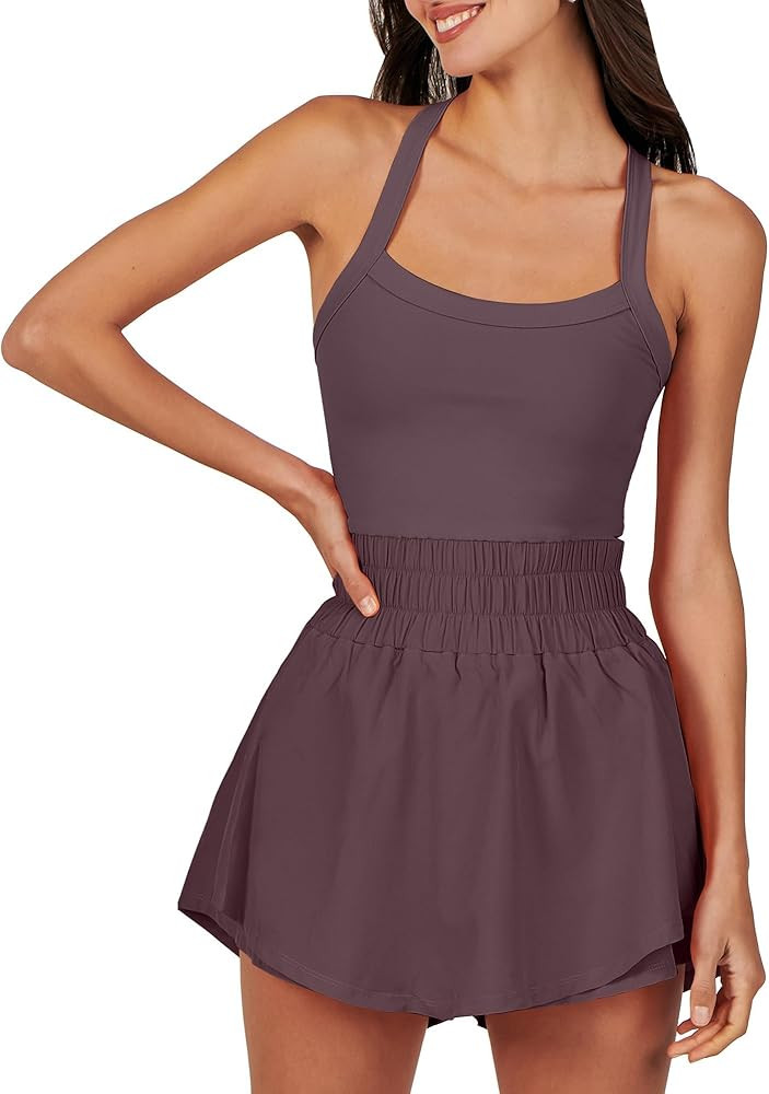 ANRABESS Womens Mini Tennis Dresses Skort Summer Sleeveless One Piece Workout Romper Dress with S... | Amazon (US)