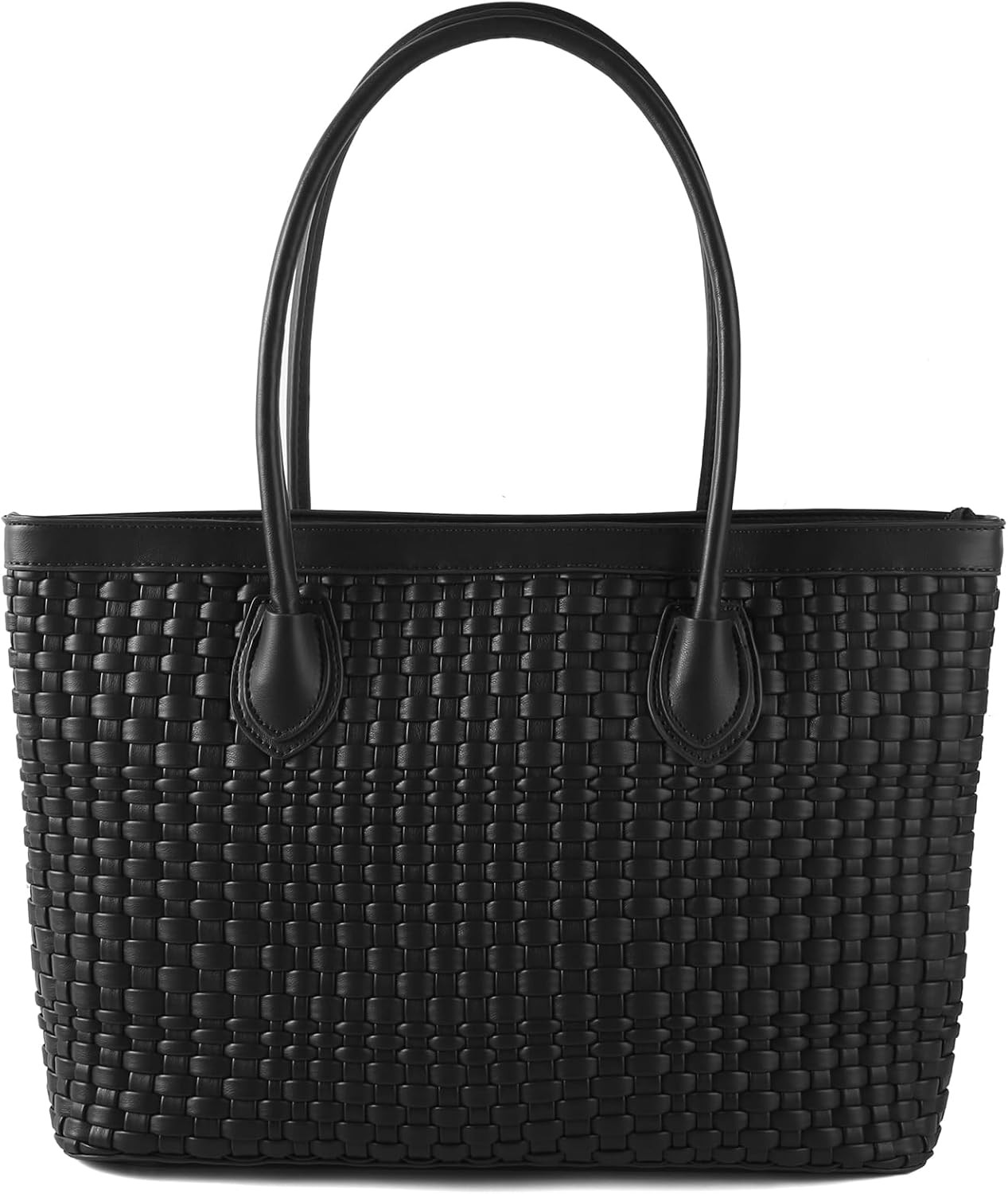 Woven Tote Bag For Women Hand Make Vegan Leather Shoulder Bag Handbag Zip Closure Beach Tote Travel Hand Bag | Amazon (US)