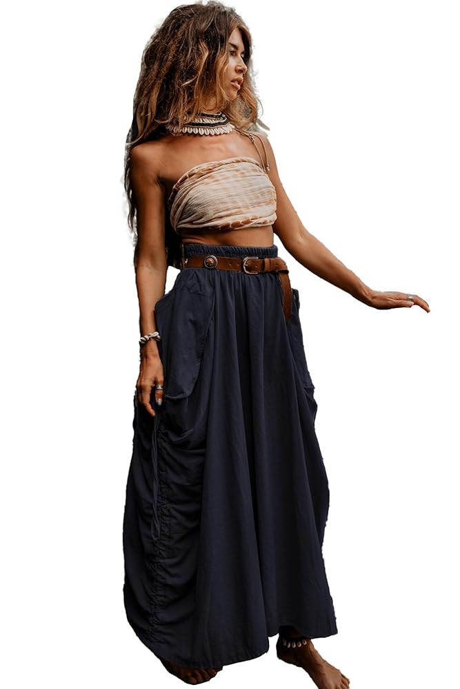 Women's Maxi Boho Skirt with Pockets Bohemian Organic Cotton Hippie Gypsy | Amazon (US)