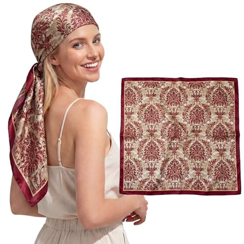 RIIQIICHY 35 Inches Head Scarf for Women Square Hair Wrapping Silky Feel Printed Scarves Top Bag Accessory | Amazon (US)