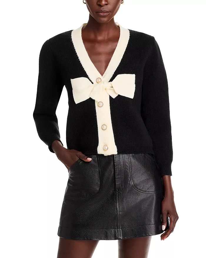 Contrast Trim Bow Cardigan | Bloomingdale's (US)