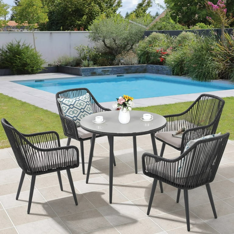 JOIVI 5-Piece Outdoor Dining Set, Wicker Patio Dining Set, Black Rattan Patio Furniture Table and... | Walmart (US)