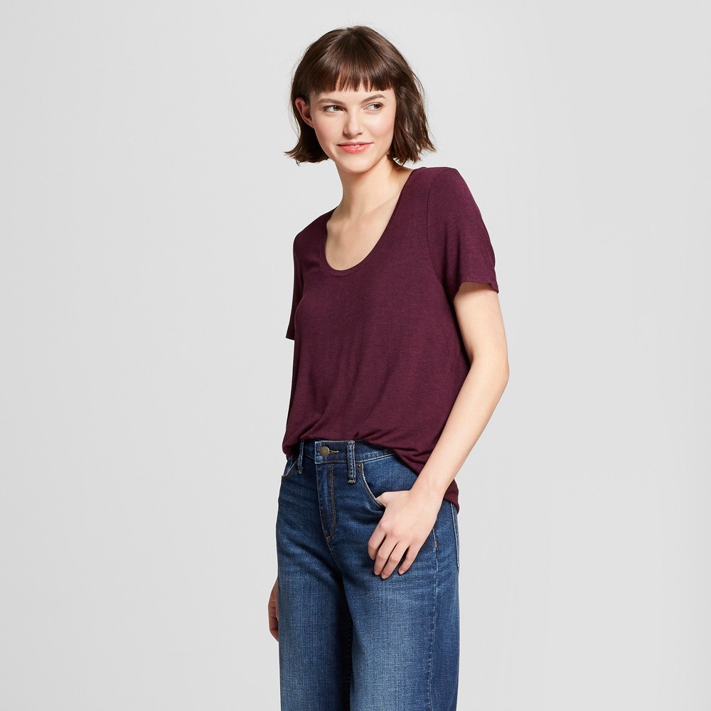 Women's Any Day Short Sleeve Scoop T-Shirt - A New Day Heathered Burgundy L | Target