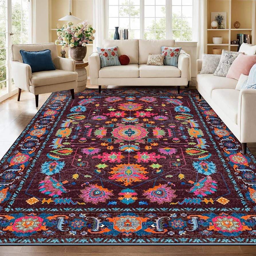8x10 Area Rugs Living Room Washable Non Slip Low Pile Oushak Vintage Stain Resistant Soft Large O... | Amazon (US)